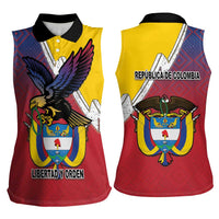 Colombia Coat Of Arms Women Sleeveless Polo Shirt With Flag Style And Folk Pattern - Wonder Print Shop