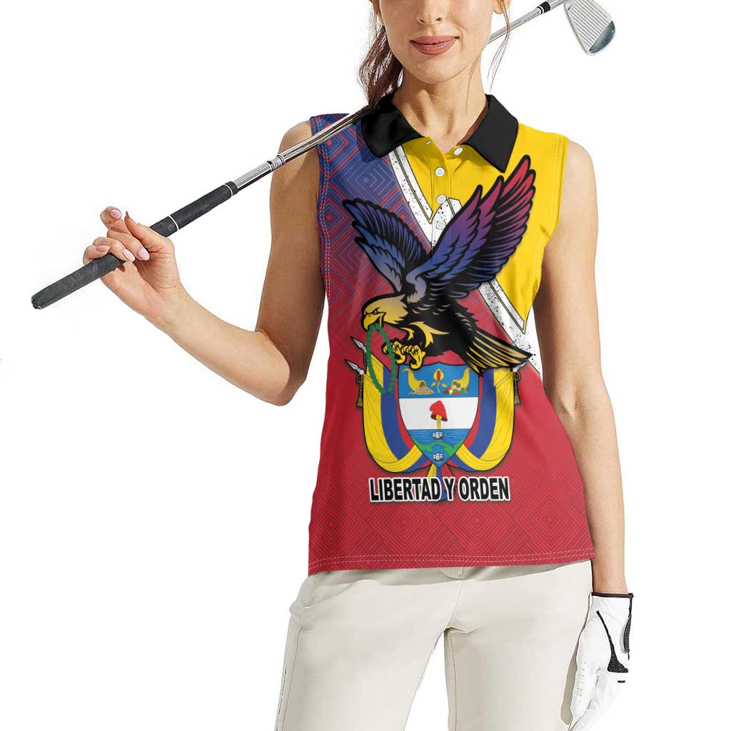 Colombia Coat Of Arms Women Sleeveless Polo Shirt With Flag Style And Folk Pattern - Wonder Print Shop
