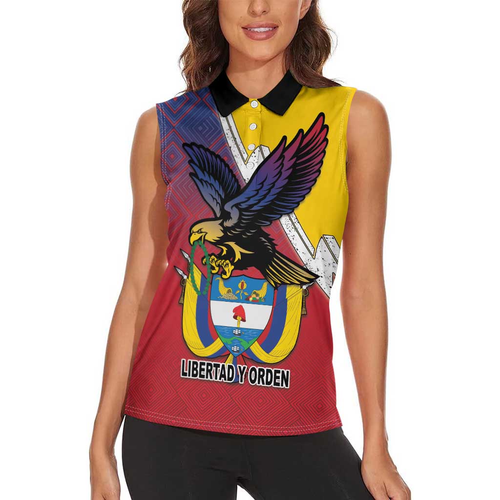 Colombia Coat Of Arms Women Sleeveless Polo Shirt With Flag Style And Folk Pattern - Wonder Print Shop