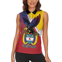 Colombia Coat Of Arms Women Sleeveless Polo Shirt With Flag Style And Folk Pattern - Wonder Print Shop