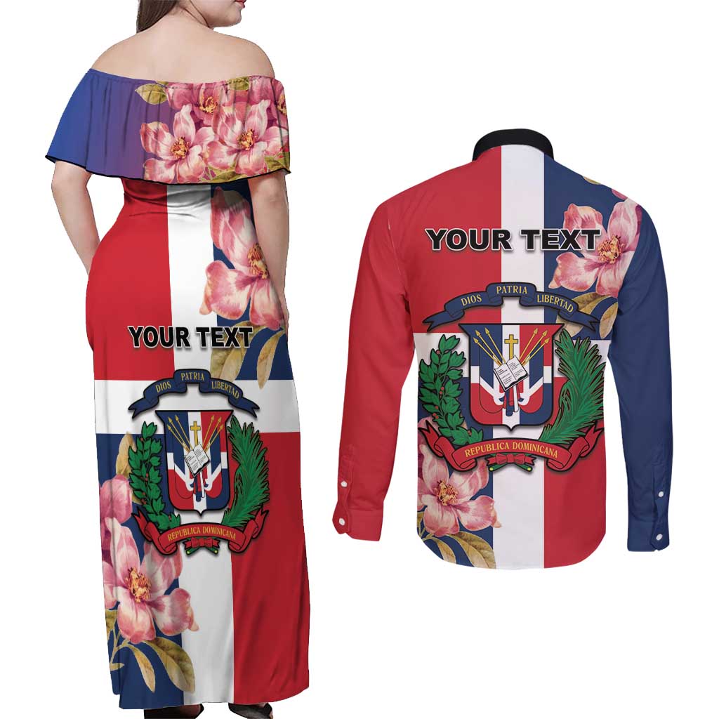 Personalized Dominican Republic Bayahbe Rose Couples Matching Off Shoulder Maxi Dress and Long Sleeve Button Shirt - Wonder Print Shop