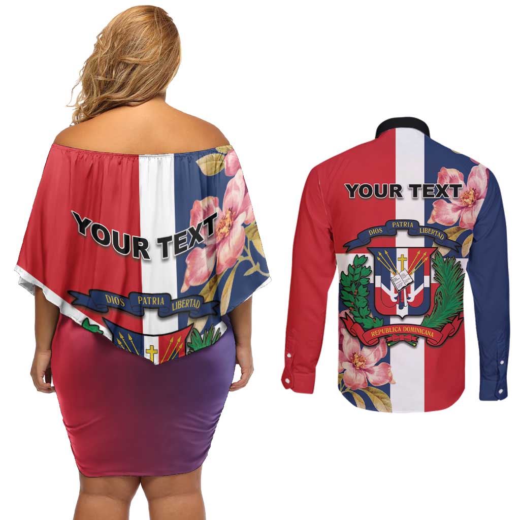 Personalized Dominican Republic Bayahbe Rose Couples Matching Off Shoulder Short Dress and Long Sleeve Button Shirt - Wonder Print Shop