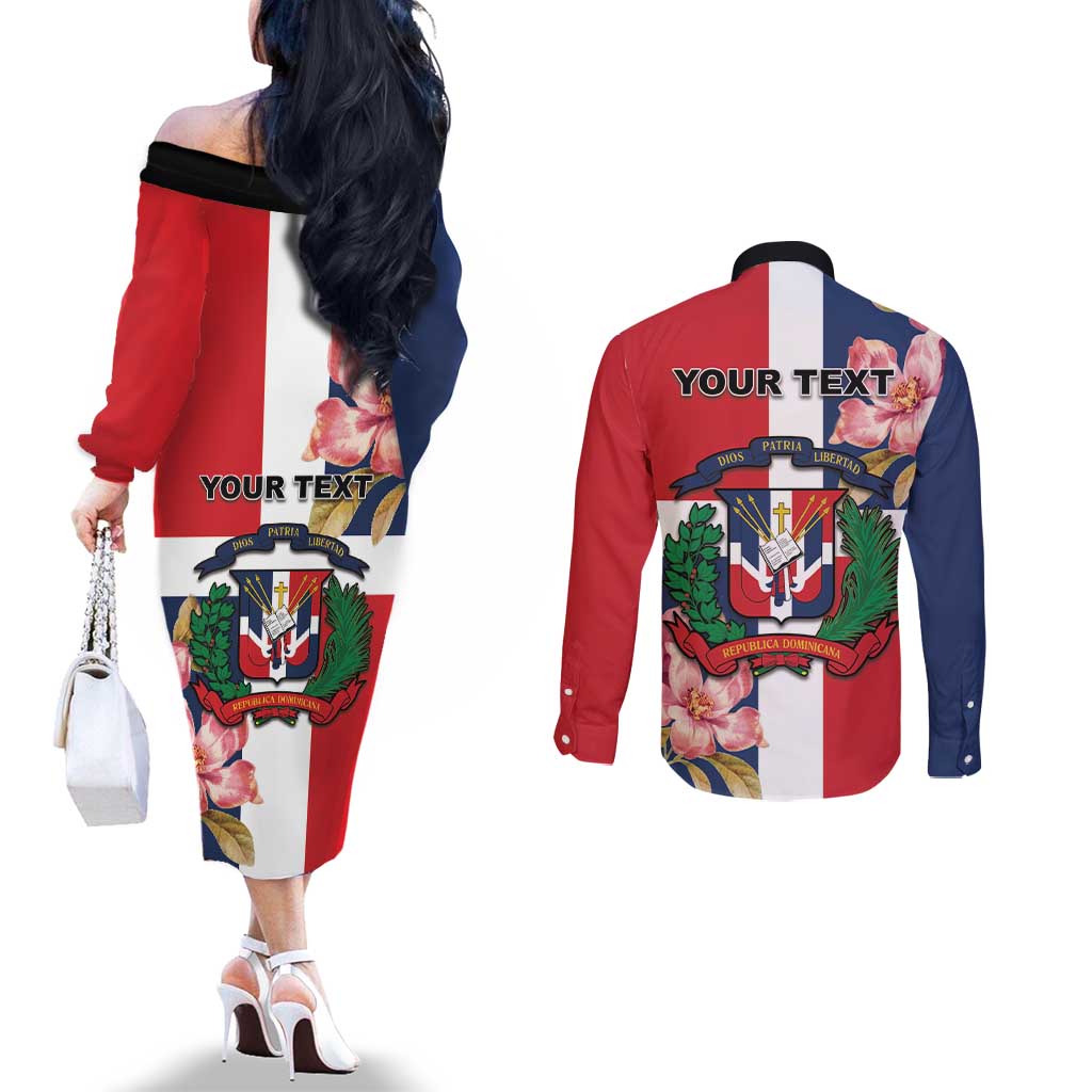 Personalized Dominican Republic Bayahíbe Rose Couples Matching Off The Shoulder Long Sleeve Dress and Long Sleeve Button Shirt