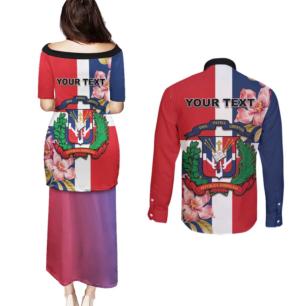 Personalized Dominican Republic Bayahbe Rose Couples Matching Puletasi and Long Sleeve Button Shirt - Wonder Print Shop