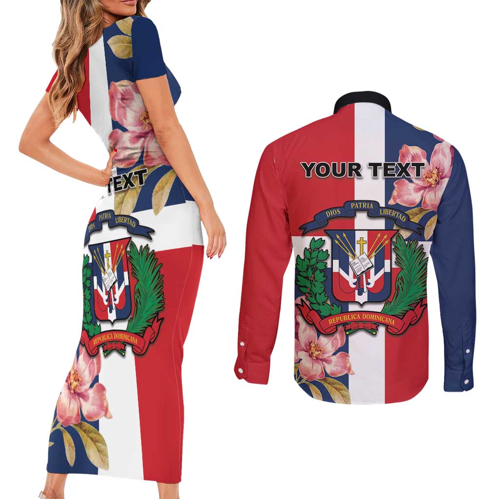 Personalized Dominican Republic Bayahbe Rose Couples Matching Short Sleeve Bodycon Dress and Long Sleeve Button Shirt - Wonder Print Shop