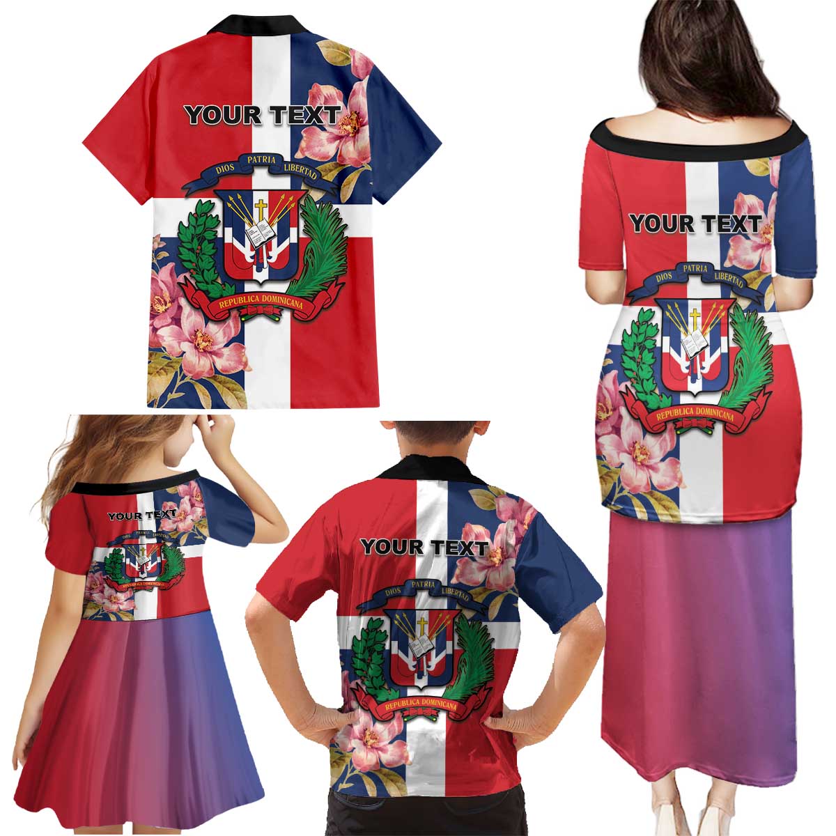 Personalized Dominican Republic Bayahbe Rose Family Matching Puletasi and Hawaiian Shirt - Wonder Print Shop