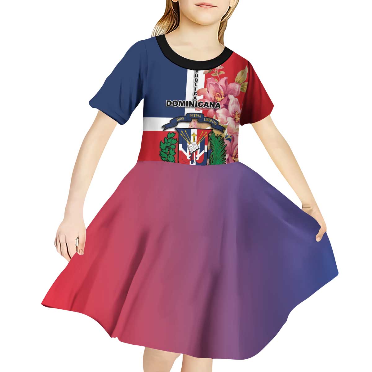 Personalized Dominican Republic Bayahbe Rose Kid Short Sleeve Dress - Wonder Print Shop