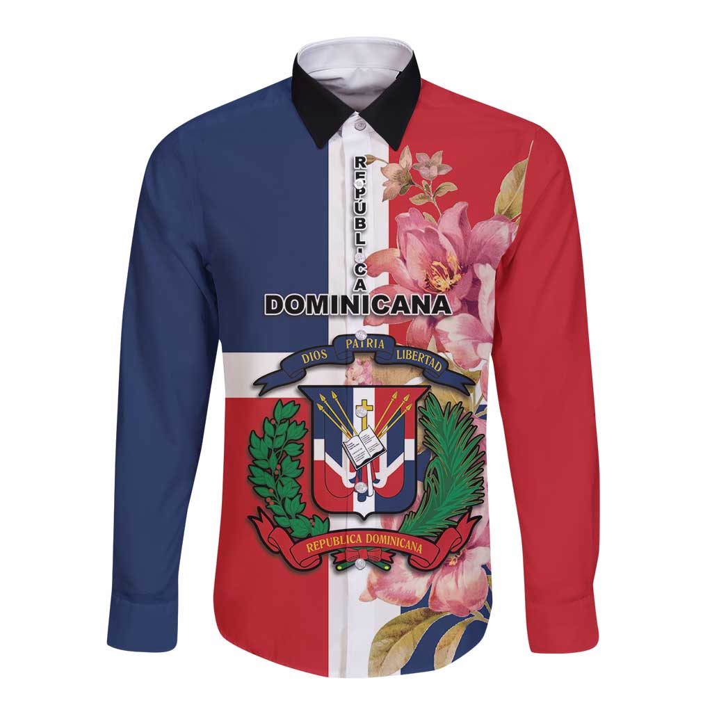 Personalized Dominican Republic Bayahbe Rose Long Sleeve Button Shirt - Wonder Print Shop