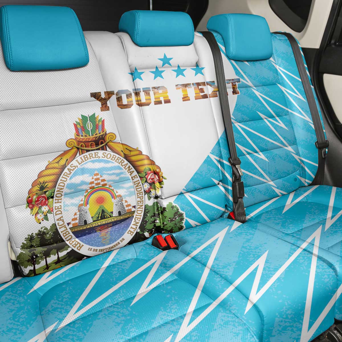 Personalized Honduras Coat Of Arms Back Car Seat Cover Flag Color Style - Wonder Print Shop
