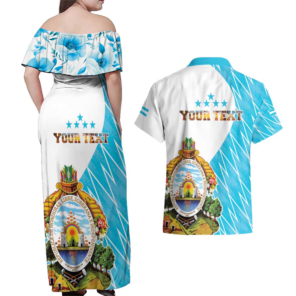 Personalized Honduras Coat Of Arms Couples Matching Off Shoulder Maxi Dress and Hawaiian Shirt Flag Color Style - Wonder Print Shop