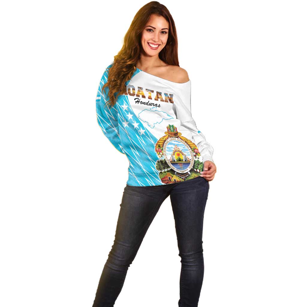 Personalized Honduras Coat Of Arms Off Shoulder Sweater Flag Color Style - Wonder Print Shop