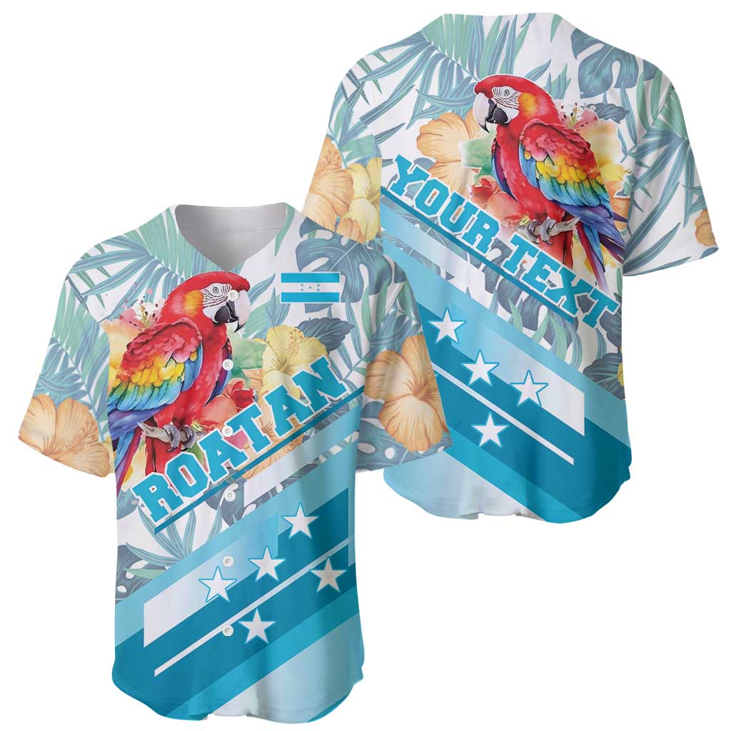 Personalized Roatan Honduras Baseball Jersey Scarlet Macaw With Hibiscus Flowers - Wonder Print Shop