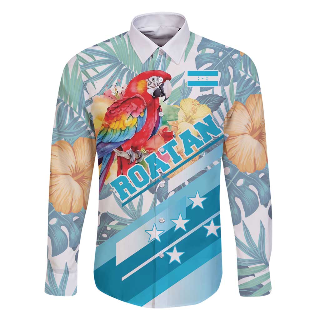 Personalized Roatan Honduras Family Matching Long Sleeve Bodycon Dress and Hawaiian Shirt Scarlet Macaw With Hibiscus Flowers - Wonder Print Shop