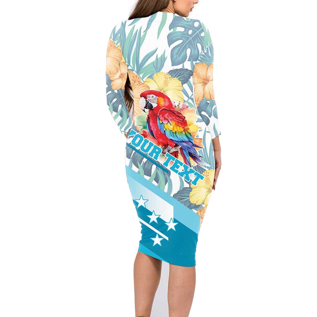 Personalized Roatan Honduras Family Matching Long Sleeve Bodycon Dress and Hawaiian Shirt Scarlet Macaw With Hibiscus Flowers - Wonder Print Shop