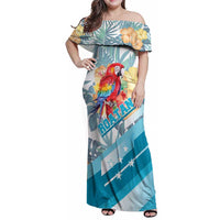 Personalized Roatan Honduras Family Matching Off Shoulder Maxi Dress and Hawaiian Shirt Scarlet Macaw With Hibiscus Flowers - Wonder Print Shop