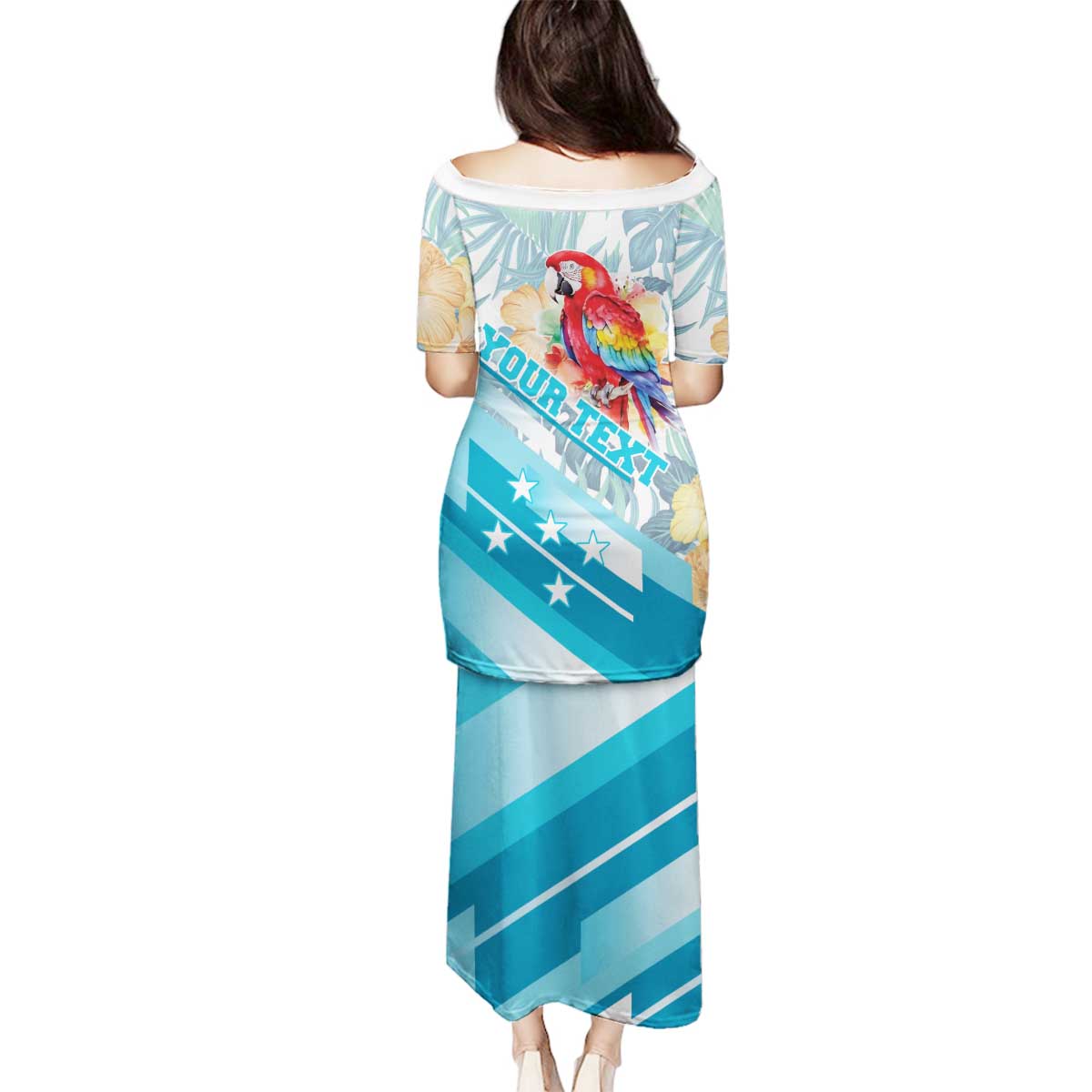 Personalized Roatan Honduras Family Matching Puletasi and Hawaiian Shirt Scarlet Macaw With Hibiscus Flowers - Wonder Print Shop