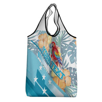 Personalized Roatan Honduras Grocery Bag Scarlet Macaw With Hibiscus Flowers