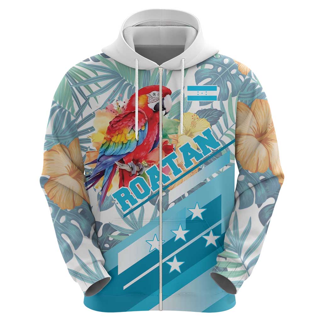 Personalized Roatan Honduras Hoodie Scarlet Macaw With Hibiscus Flowers - Wonder Print Shop