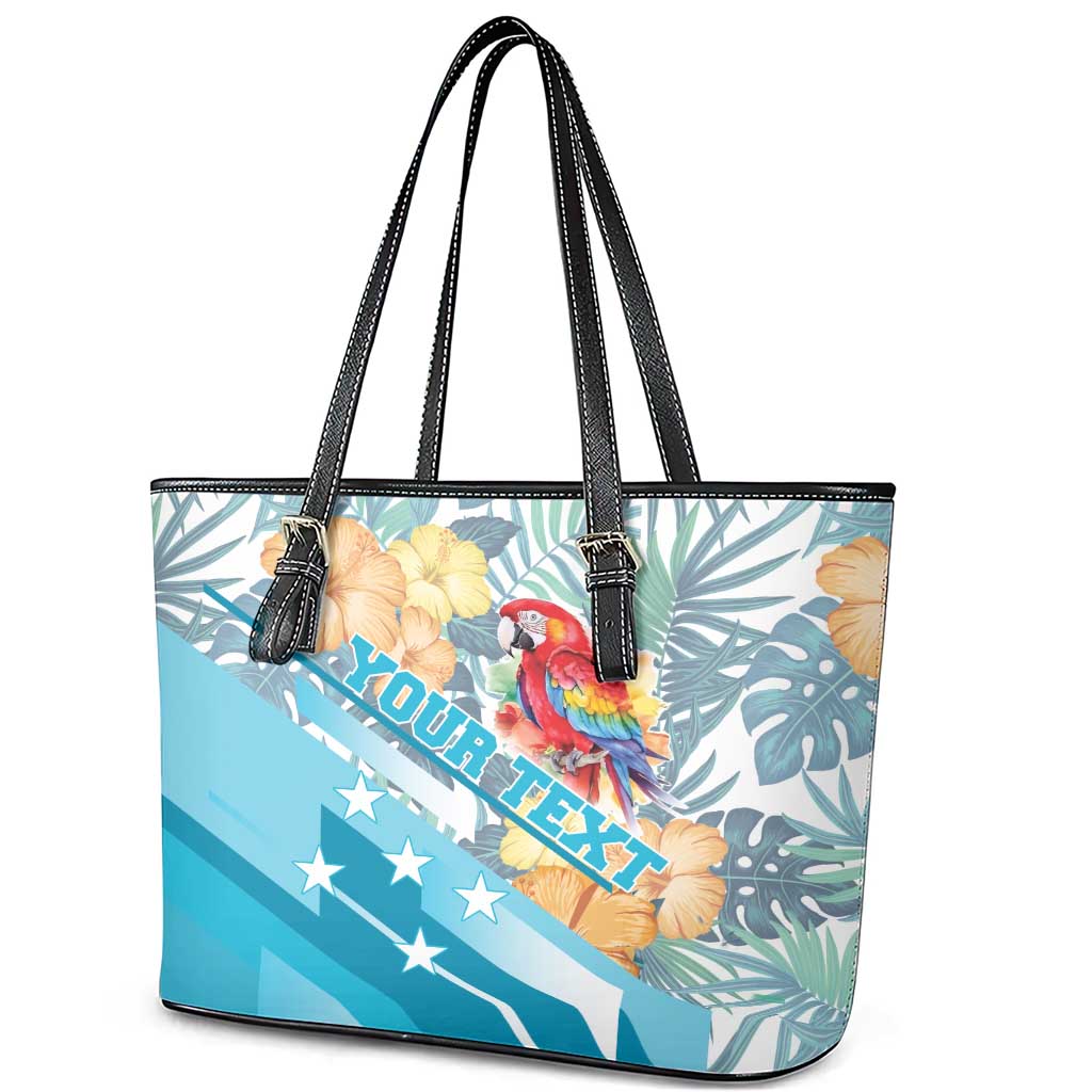 Personalized Roatan Honduras Leather Tote Bag Scarlet Macaw With Hibiscus Flowers - Wonder Print Shop