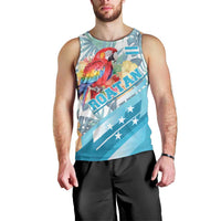 Personalized Roatan Honduras Men Tank Top Scarlet Macaw With Hibiscus Flowers - Wonder Print Shop