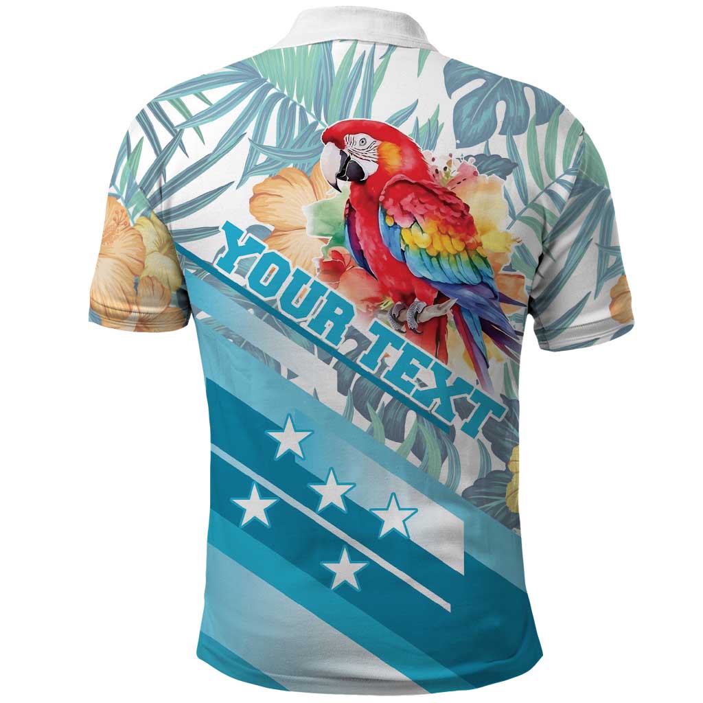 Personalized Roatan Honduras Polo Shirt Scarlet Macaw With Hibiscus Flowers - Wonder Print Shop