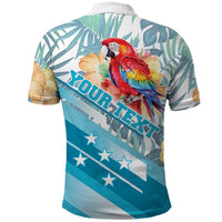 Personalized Roatan Honduras Polo Shirt Scarlet Macaw With Hibiscus Flowers - Wonder Print Shop