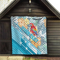 Personalized Roatan Honduras Quilt Scarlet Macaw With Hibiscus Flowers - Wonder Print Shop