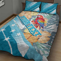 Personalized Roatan Honduras Quilt Bed Set Scarlet Macaw With Hibiscus Flowers - Wonder Print Shop