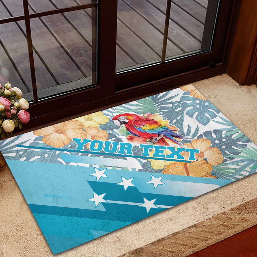 Personalized Roatan Honduras Rubber Doormat Scarlet Macaw With Hibiscus Flowers - Wonder Print Shop