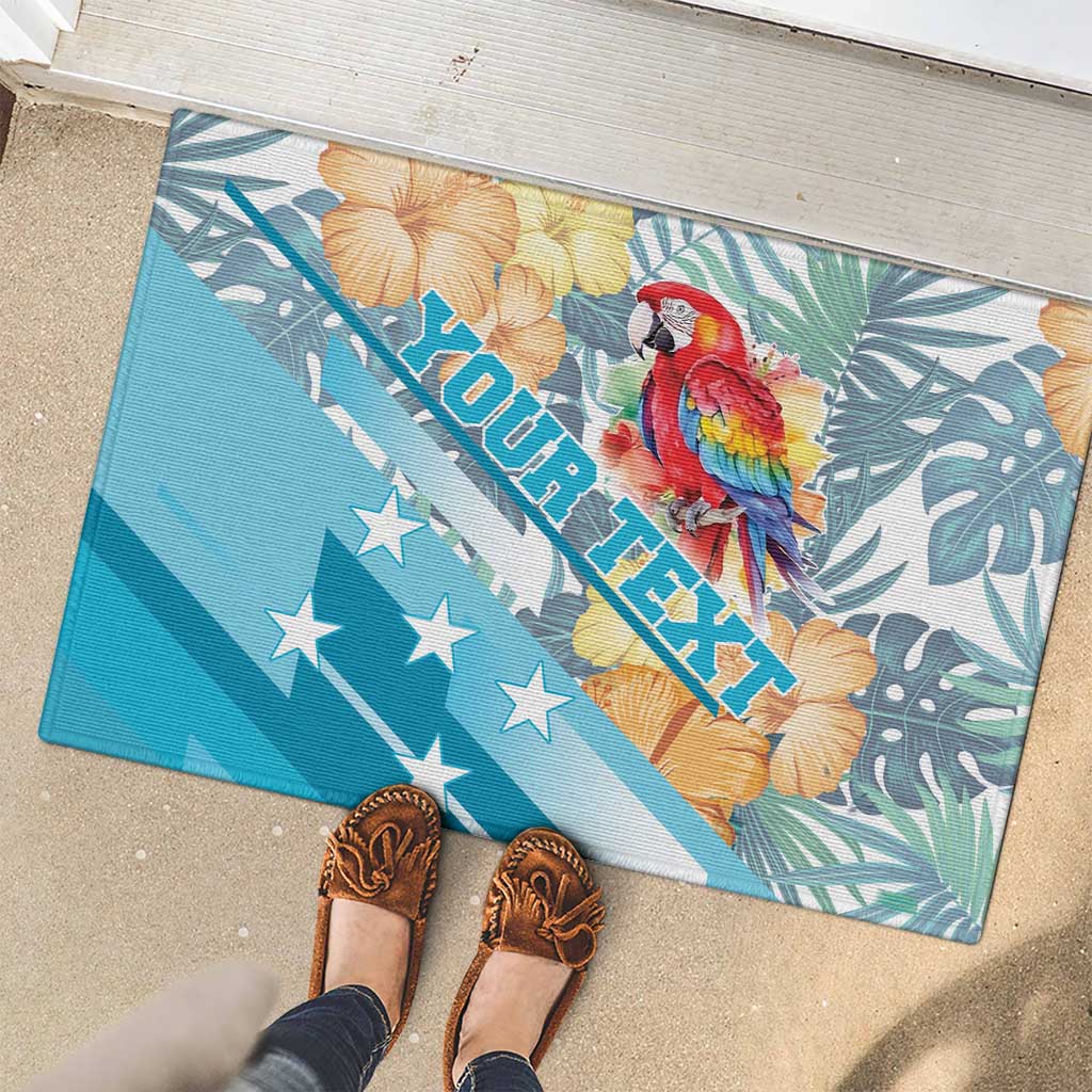Personalized Roatan Honduras Rubber Doormat Scarlet Macaw With Hibiscus Flowers - Wonder Print Shop