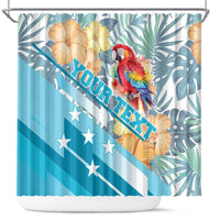 Personalized Roatan Honduras Shower Curtain Scarlet Macaw With Hibiscus Flowers