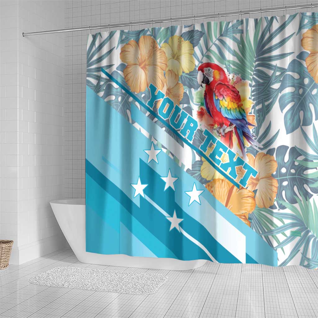 Personalized Roatan Honduras Shower Curtain Scarlet Macaw With Hibiscus Flowers