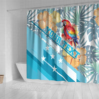 Personalized Roatan Honduras Shower Curtain Scarlet Macaw With Hibiscus Flowers
