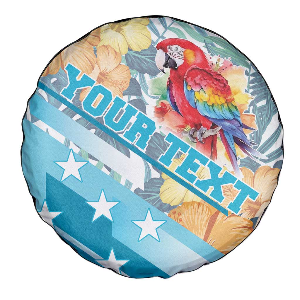 Personalized Roatan Honduras Spare Tire Cover Scarlet Macaw With Hibiscus Flowers - Wonder Print Shop