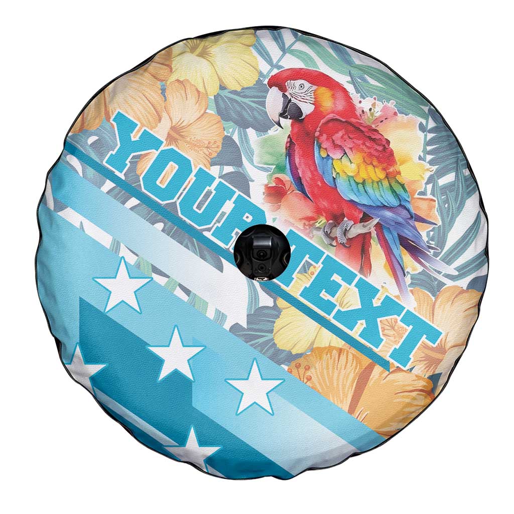 Personalized Roatan Honduras Spare Tire Cover Scarlet Macaw With Hibiscus Flowers - Wonder Print Shop