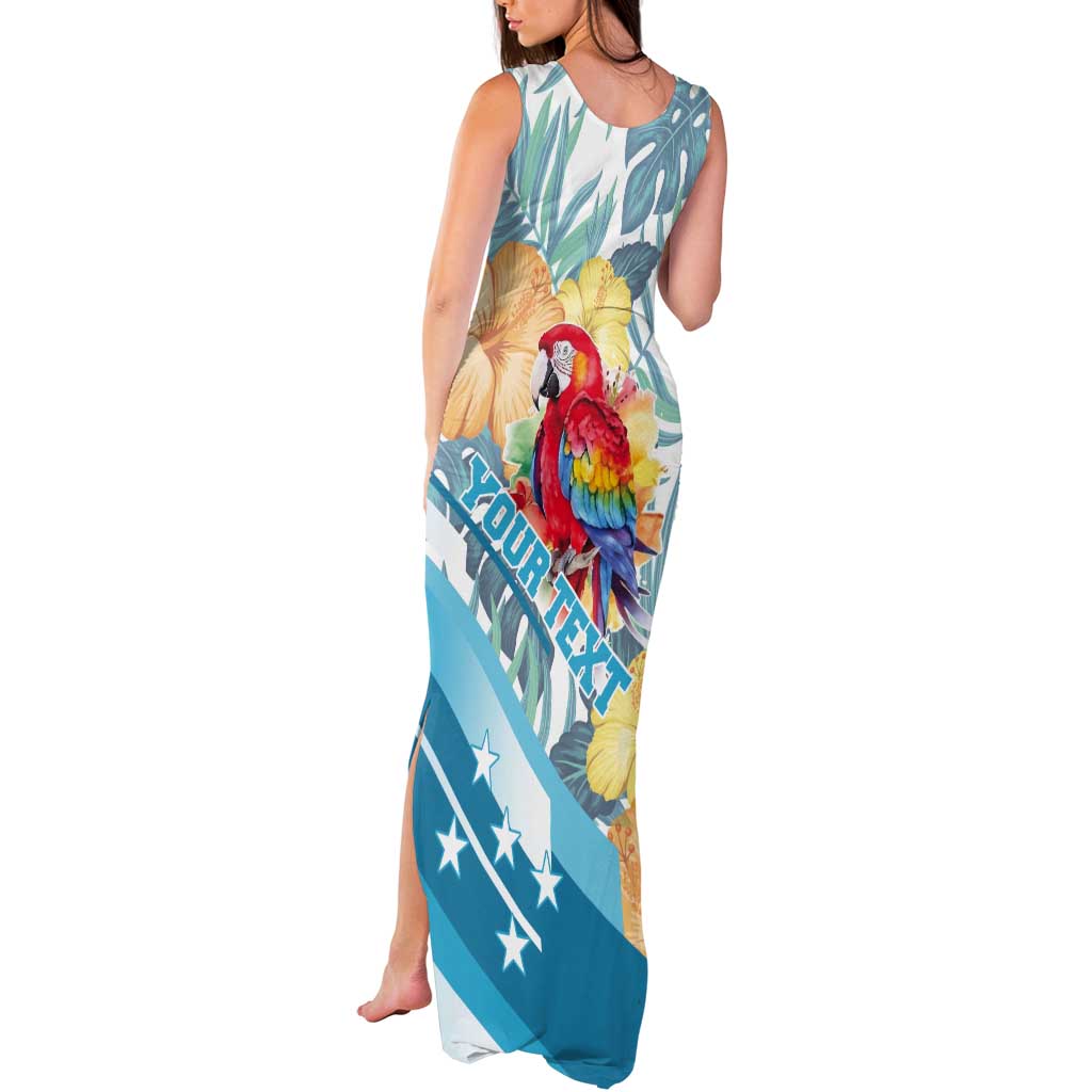 Personalized Roatan Honduras Tank Maxi Dress Scarlet Macaw With Hibiscus Flowers - Wonder Print Shop