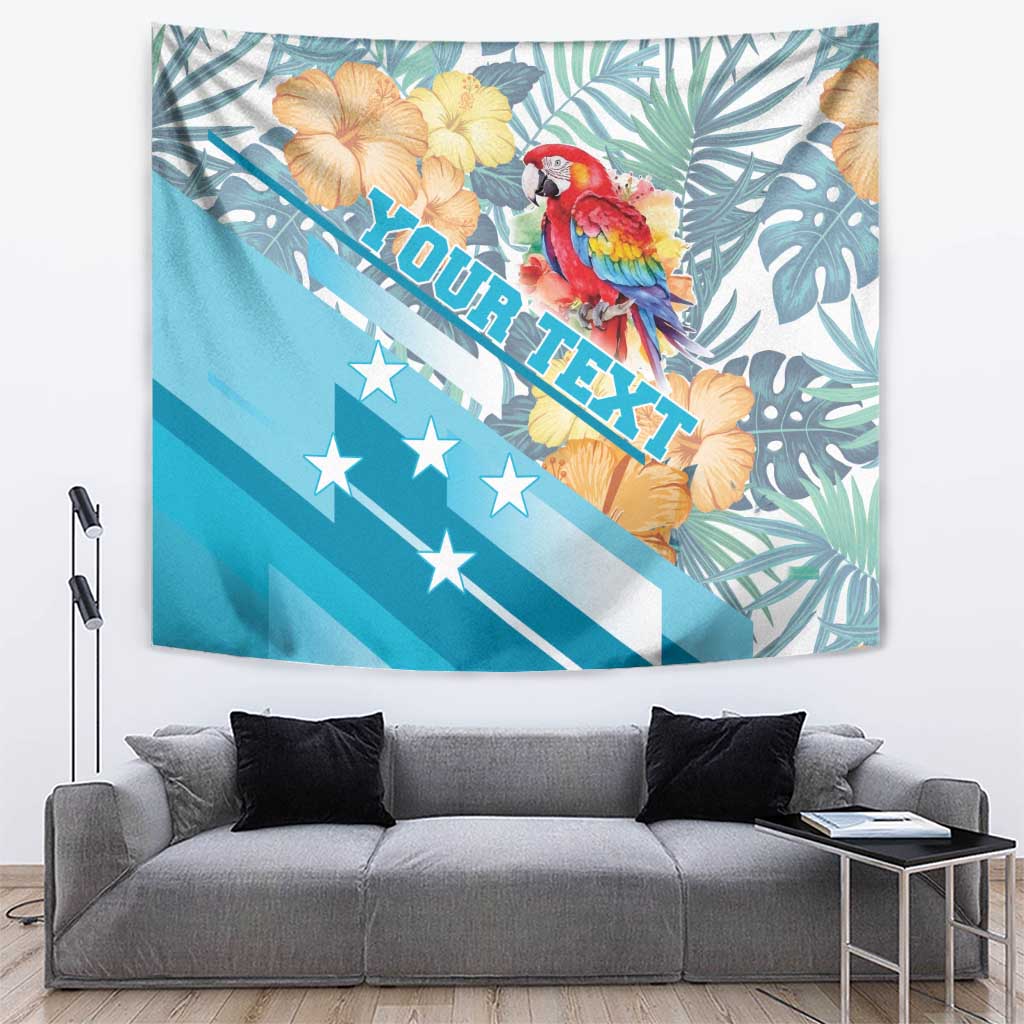 Personalized Roatan Honduras Tapestry Scarlet Macaw With Hibiscus Flowers - Wonder Print Shop