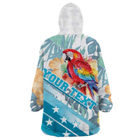 Personalized Roatan Honduras Wearable Blanket Hoodie Scarlet Macaw With Hibiscus Flowers - Wonder Print Shop