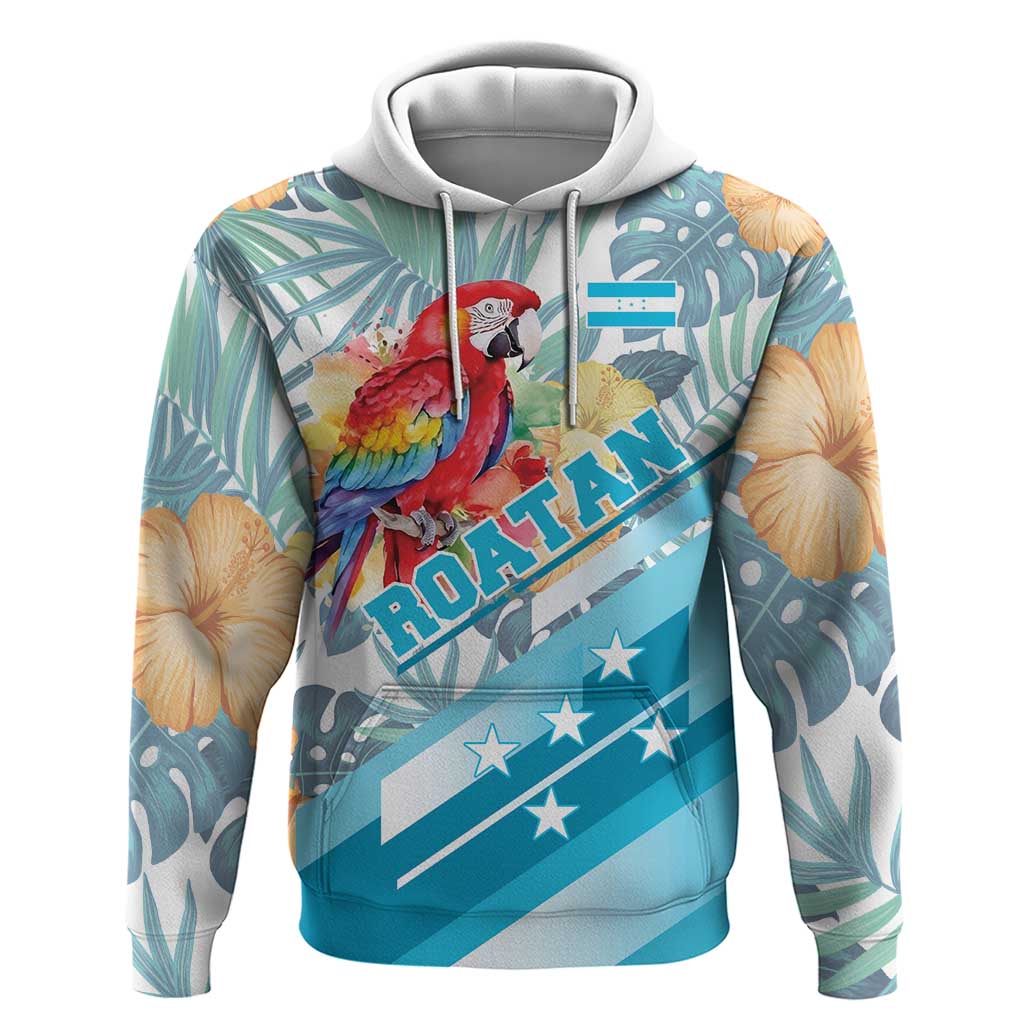 Personalized Roatan Honduras Zip Hoodie Scarlet Macaw With Hibiscus Flowers - Wonder Print Shop