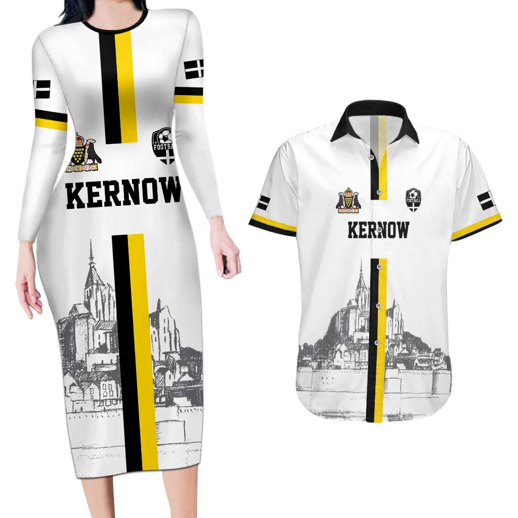 Custom Cornwall Football Couples Matching Long Sleeve Bodycon Dress and Hawaiian Shirt Mont Saint Michel - Wonder Print Shop