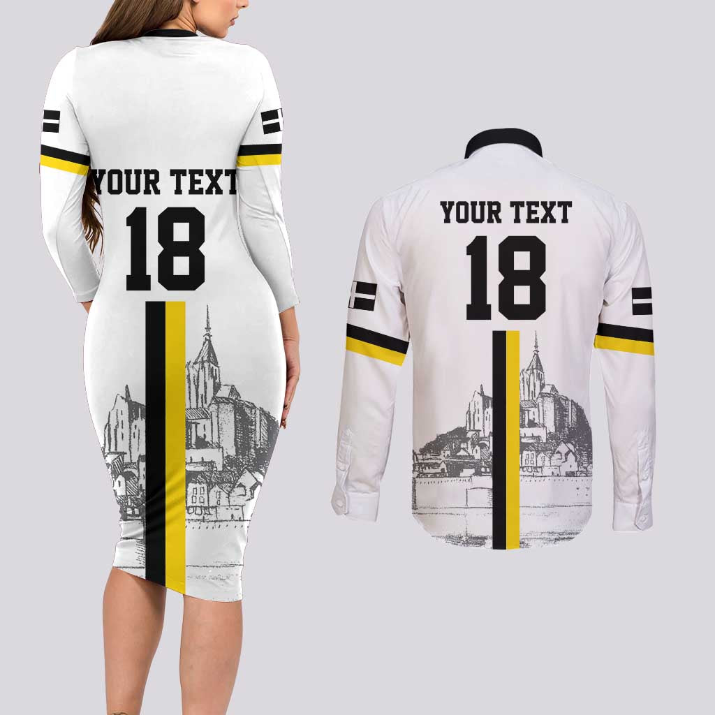 Custom Cornwall Football Couples Matching Long Sleeve Bodycon Dress and Long Sleeve Button Shirt Mont Saint Michel - Wonder Print Shop