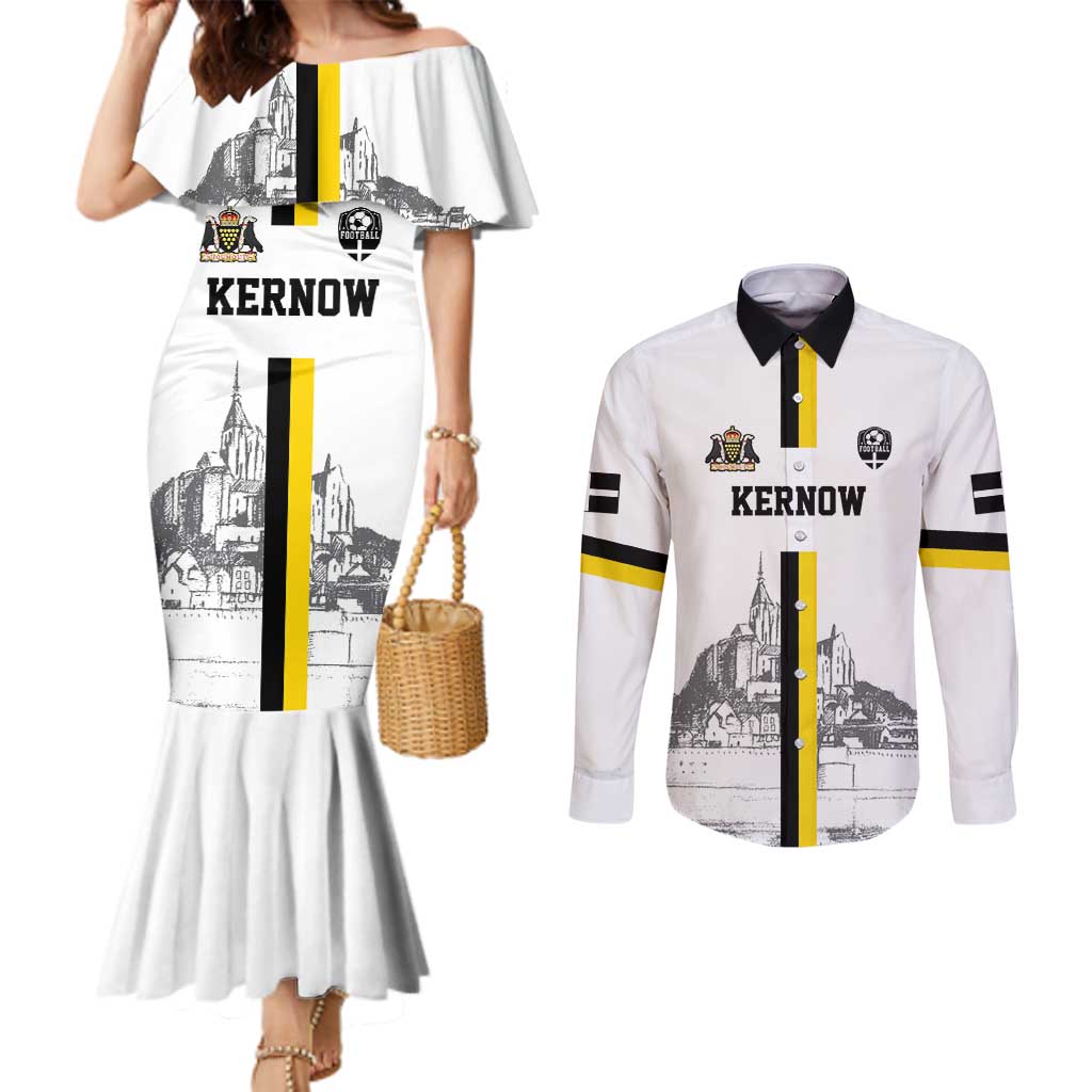 Custom Cornwall Football Couples Matching Mermaid Dress and Long Sleeve Button Shirt Mont Saint Michel - Wonder Print Shop