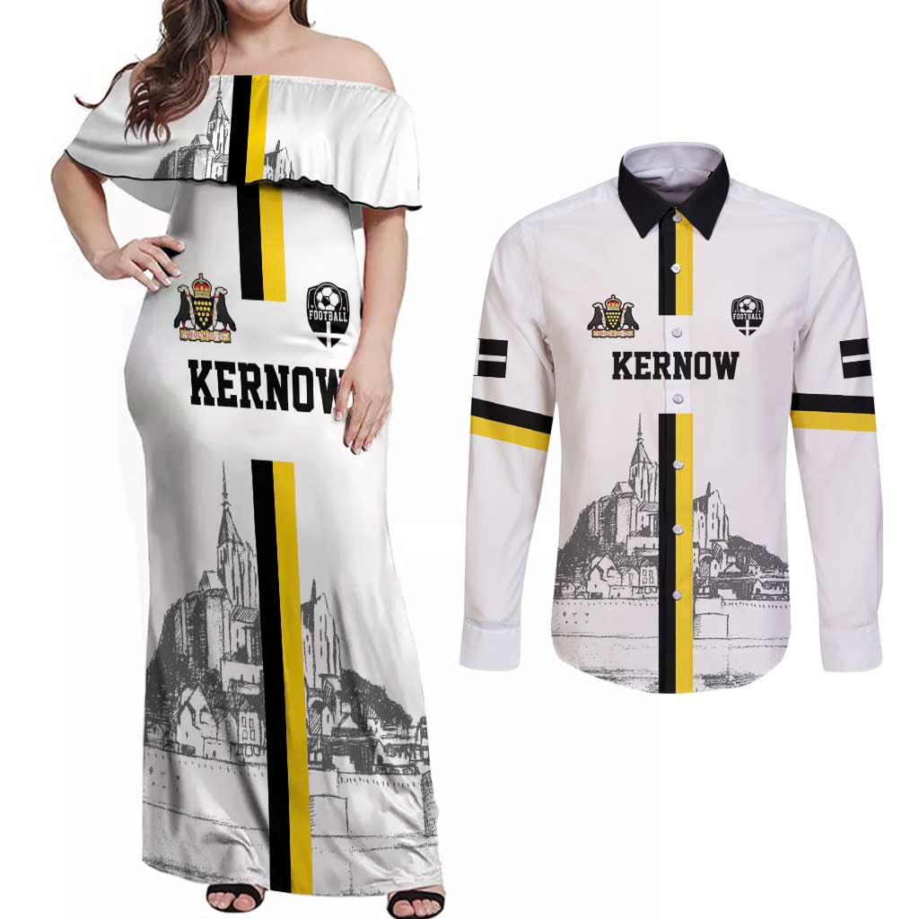 Custom Cornwall Football Couples Matching Off Shoulder Maxi Dress and Long Sleeve Button Shirt Mont Saint Michel - Wonder Print Shop