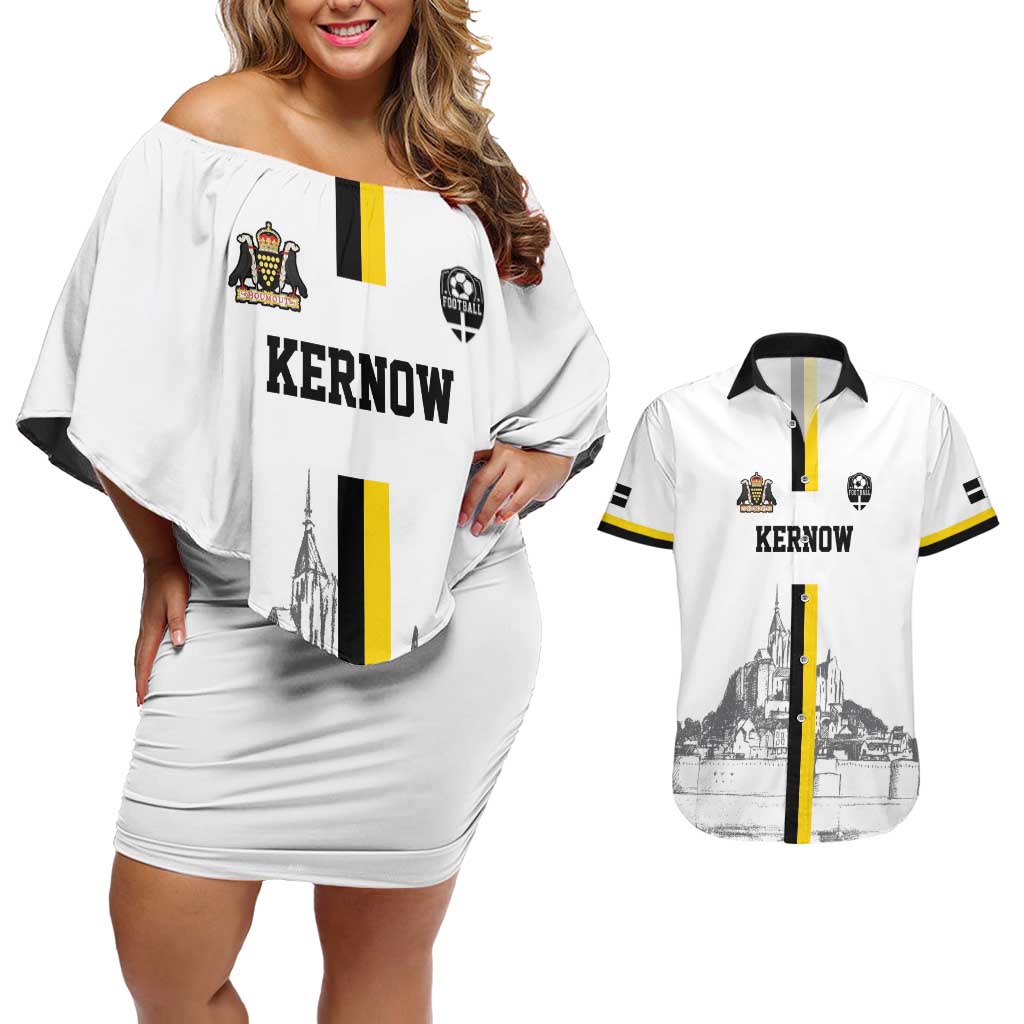 Custom Cornwall Football Couples Matching Off Shoulder Short Dress and Hawaiian Shirt Mont Saint Michel - Wonder Print Shop