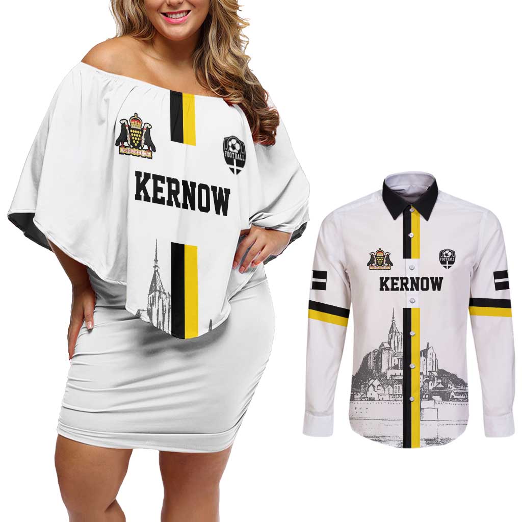 Custom Cornwall Football Couples Matching Off Shoulder Short Dress and Long Sleeve Button Shirt Mont Saint Michel - Wonder Print Shop