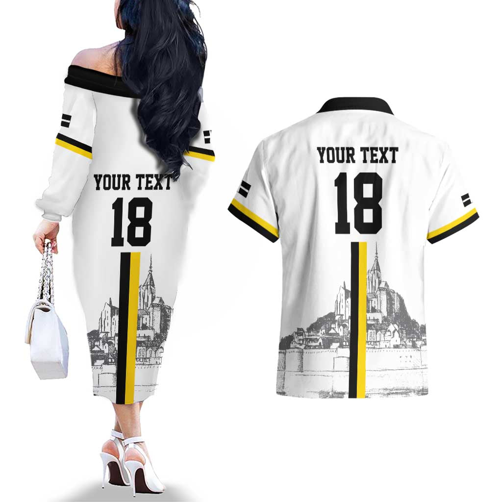 Custom Cornwall Football Couples Matching Off The Shoulder Long Sleeve Dress and Hawaiian Shirt Mont Saint Michel - Wonder Print Shop