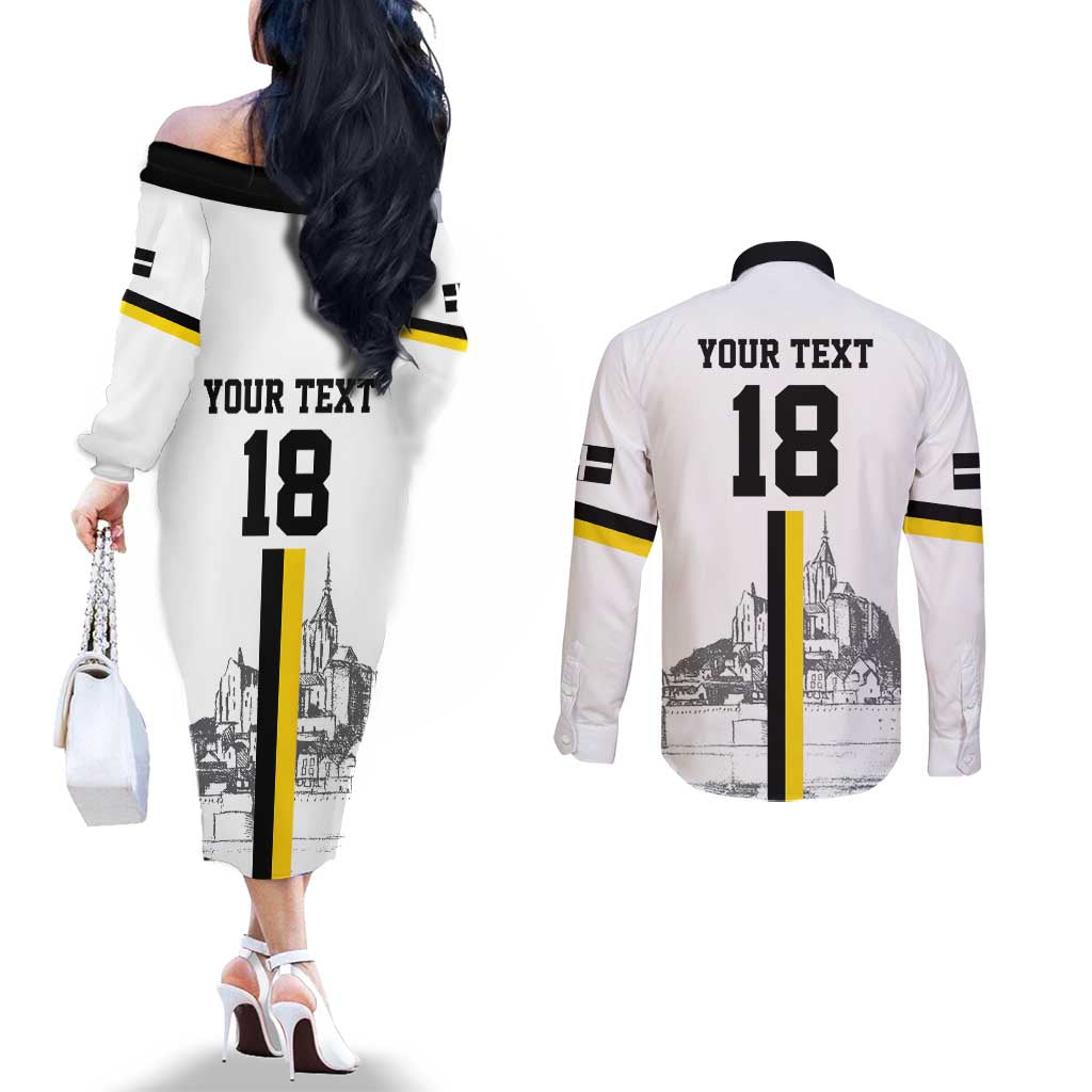 Custom Cornwall Football Couples Matching Off The Shoulder Long Sleeve Dress and Long Sleeve Button Shirt Mont Saint Michel - Wonder Print Shop
