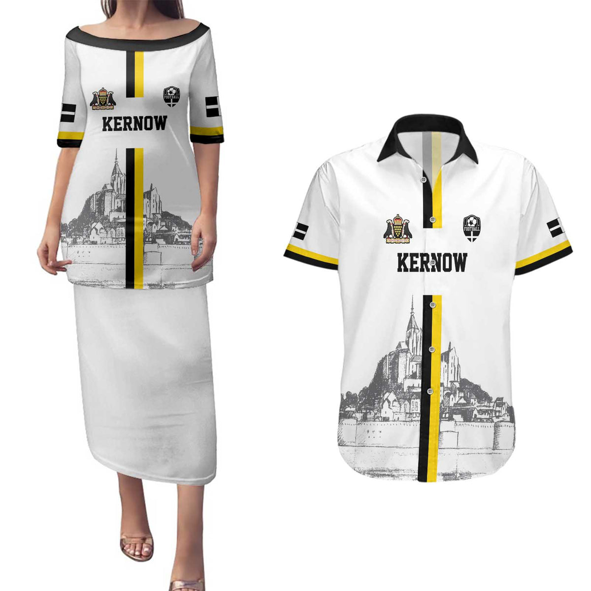 Custom Cornwall Football Couples Matching Puletasi and Hawaiian Shirt Mont Saint Michel - Wonder Print Shop