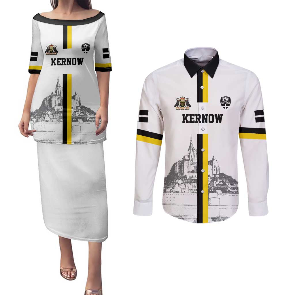 Custom Cornwall Football Couples Matching Puletasi and Long Sleeve Button Shirt Mont Saint Michel - Wonder Print Shop