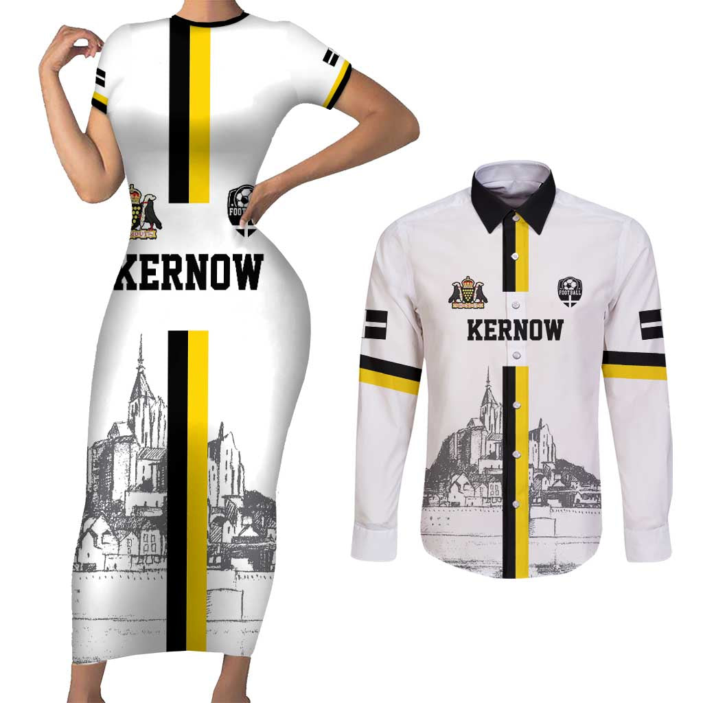 Custom Cornwall Football Couples Matching Short Sleeve Bodycon Dress and Long Sleeve Button Shirt Mont Saint Michel - Wonder Print Shop